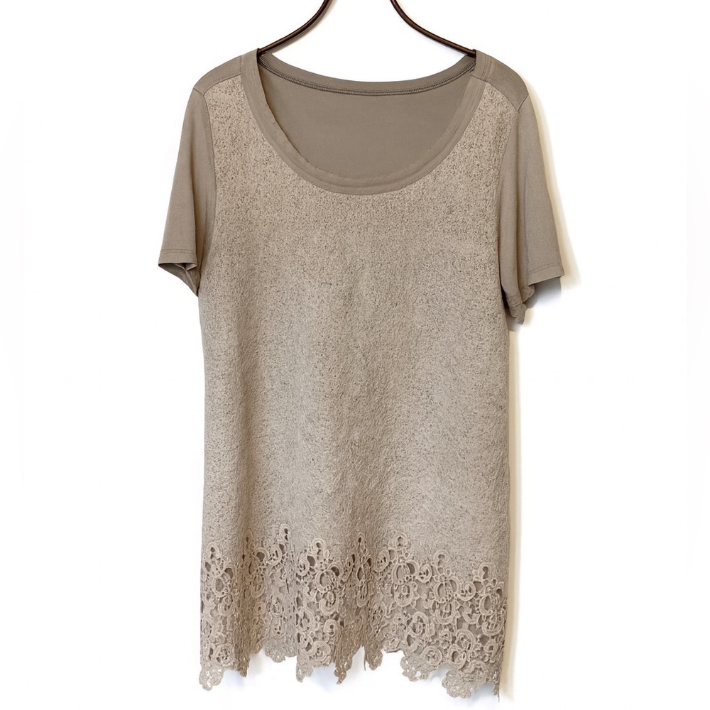 Cracker Barrel | Gray Textured Crocheted Shortsleeved Tunic Top Dress M